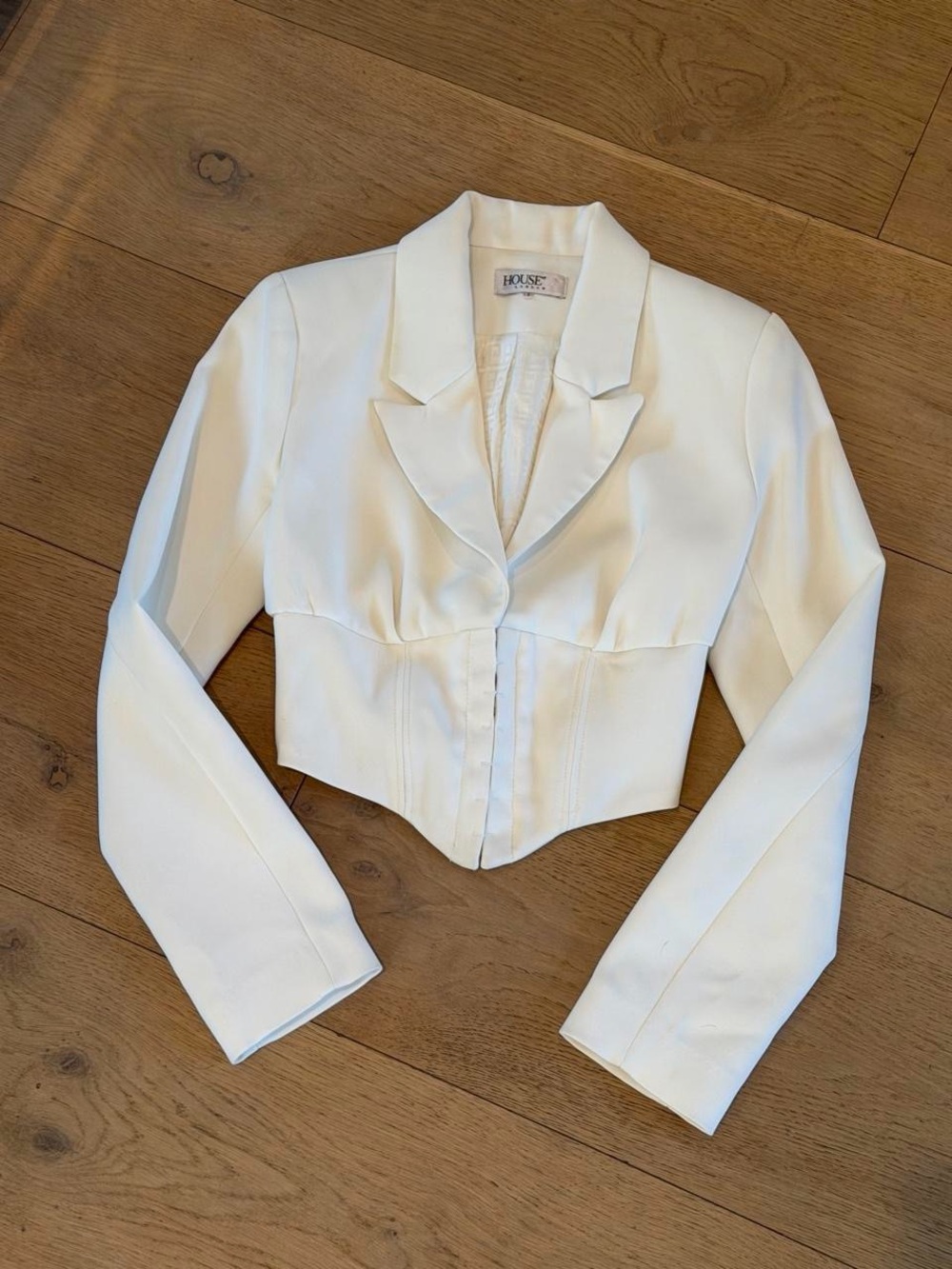 House of CB White Cropped Satin Blazer Jacket